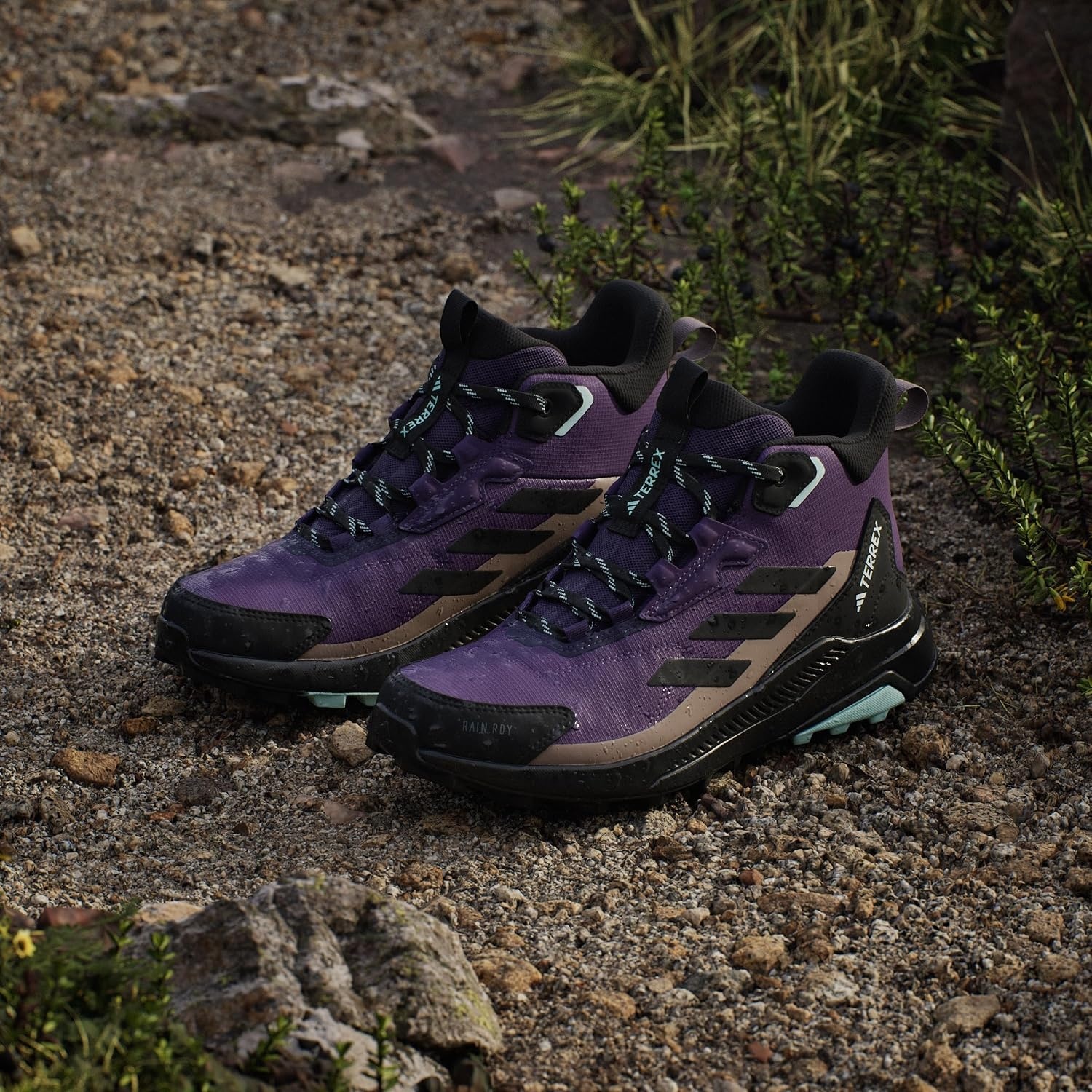 image:imageAdidas Womens Terrex Anylander Mid Top Rainrdy Hiking SneakersAurora PlumBlackTrace Brown