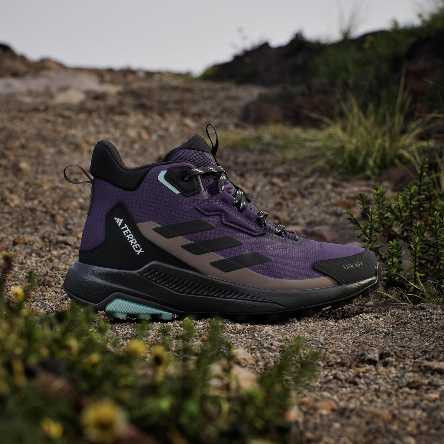image:imageAdidas Womens Terrex Anylander Mid Top Rainrdy Hiking SneakersAurora PlumBlackTrace Brown