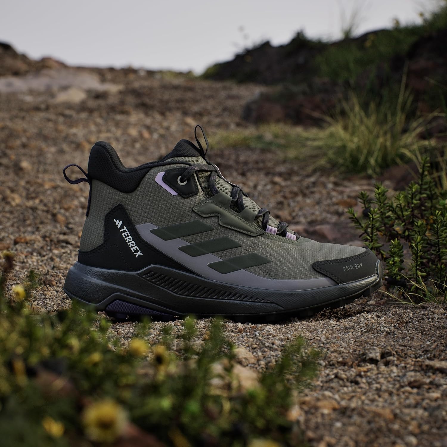 image:imageAdidas Womens Terrex Anylander Mid Top Rainrdy Hiking SneakersOlive StrataNight CargoBlack