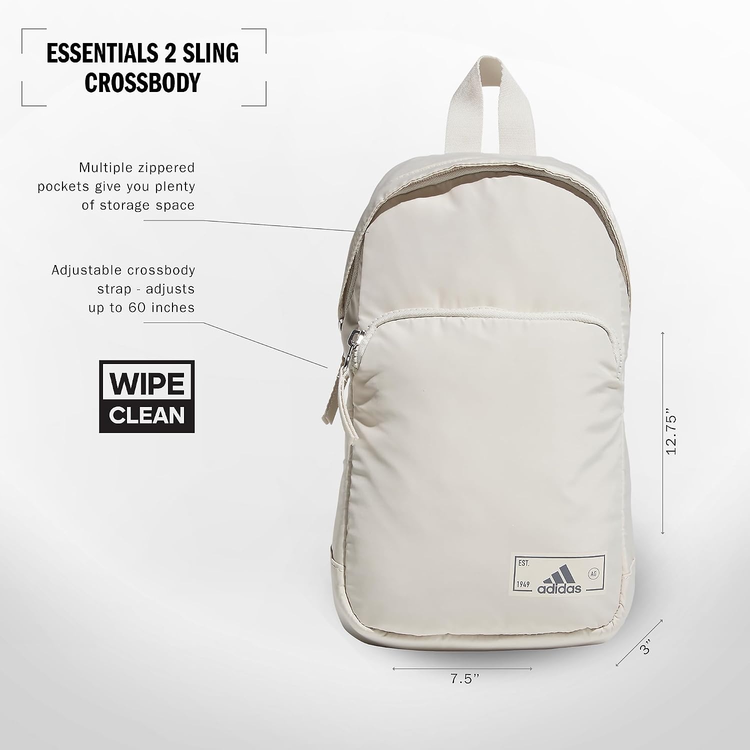 image:imageadidas Essentials Sling Bag Adjustable Strap Secure Zip Pockets Wears Crossbody Phone Strap Pocket Locks In Essentials Everyday amp Travel ReadyAlumina BeigeGrey Four2