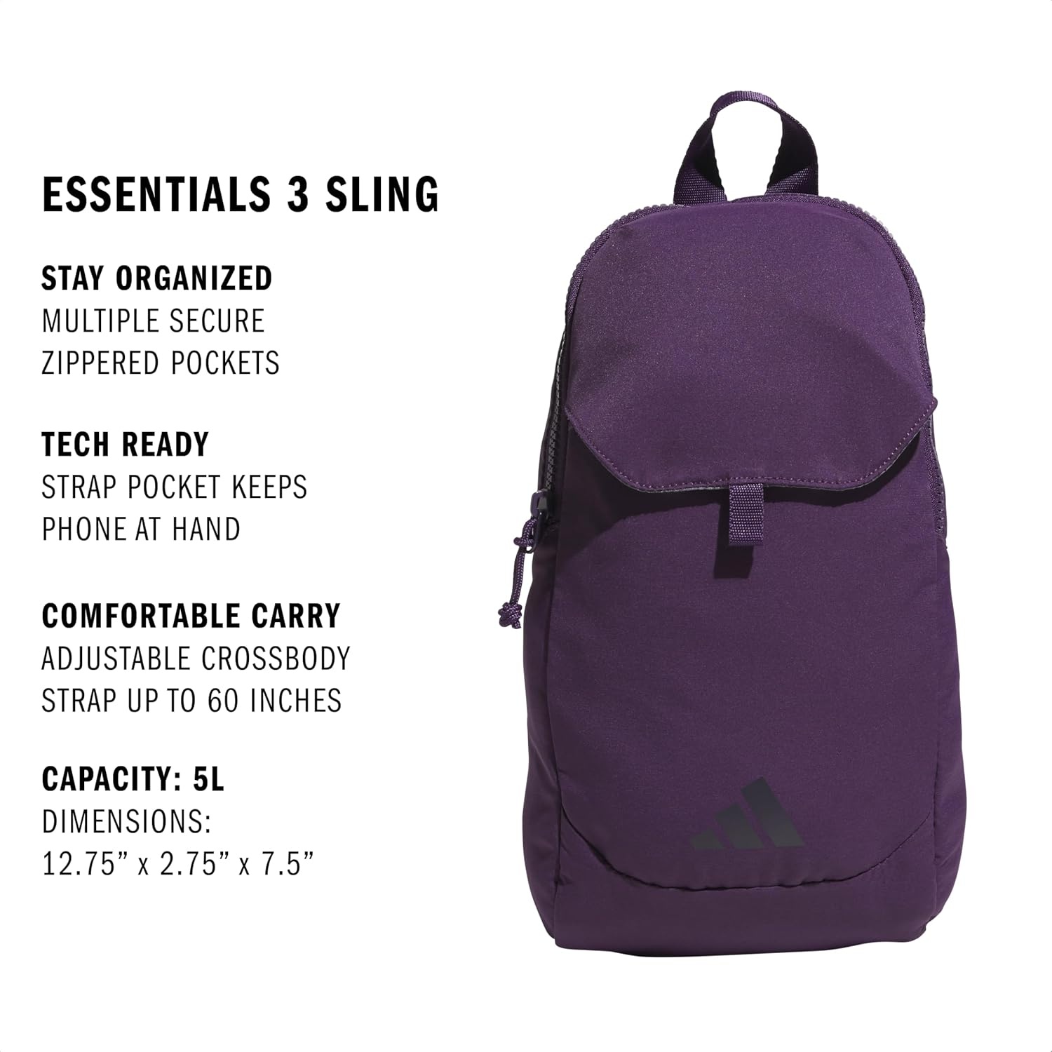 image:imageadidas Essentials Sling Bag Adjustable Strap Secure Zip Pockets Wears Crossbody Phone Strap Pocket Locks In Essentials Everyday amp Travel ReadyAurora Plum PurpleAurora Black3