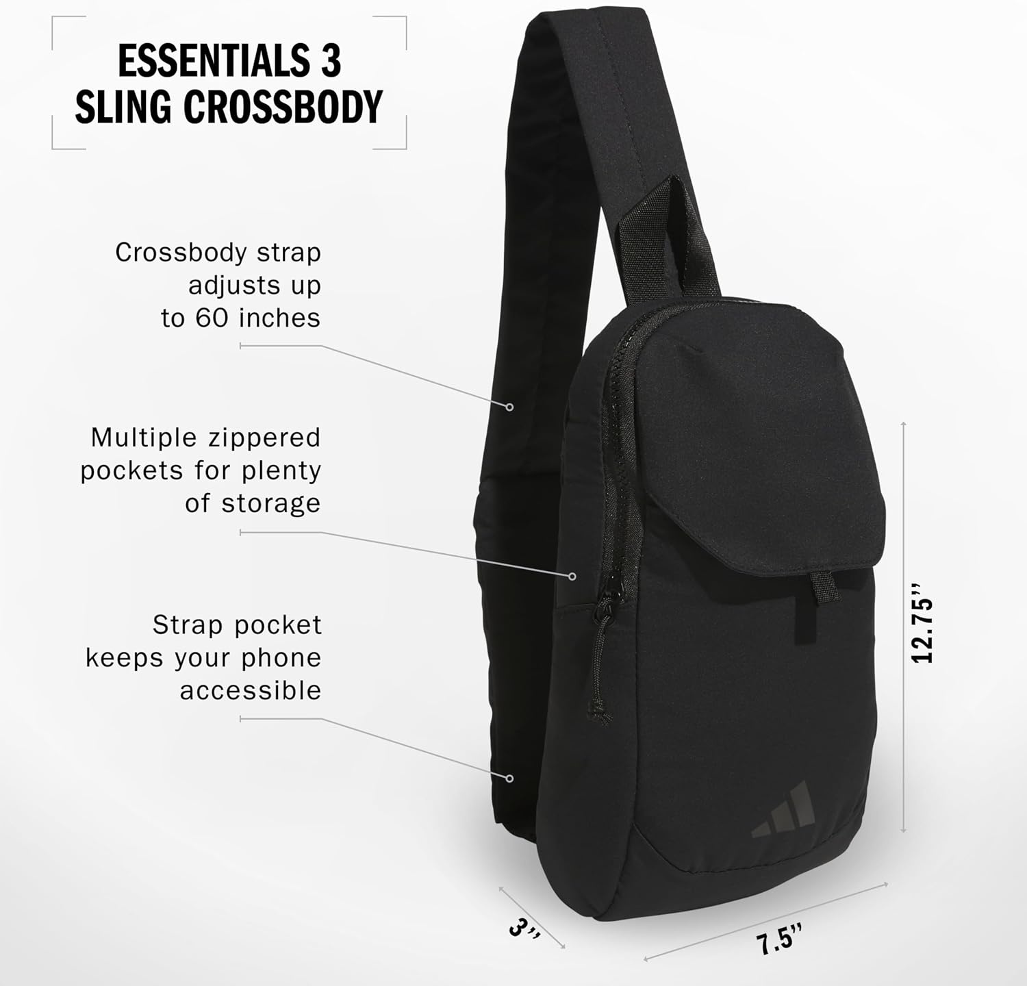 image:imageadidas Essentials Sling Bag Adjustable Strap Secure Zip Pockets Wears Crossbody Phone Strap Pocket Locks In Essentials Everyday amp Travel ReadyBlack3