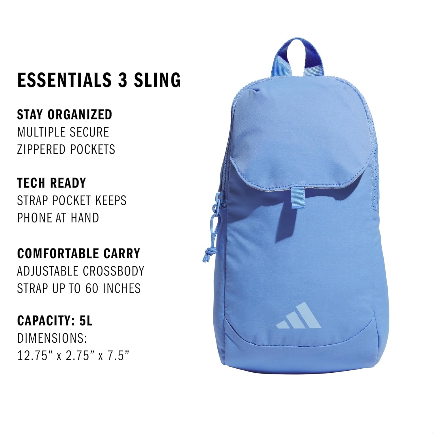 image:imageadidas Essentials Sling Bag Adjustable Strap Secure Zip Pockets Wears Crossbody Phone Strap Pocket Locks In Essentials Everyday amp Travel ReadyBlue FusionGlow Blue3