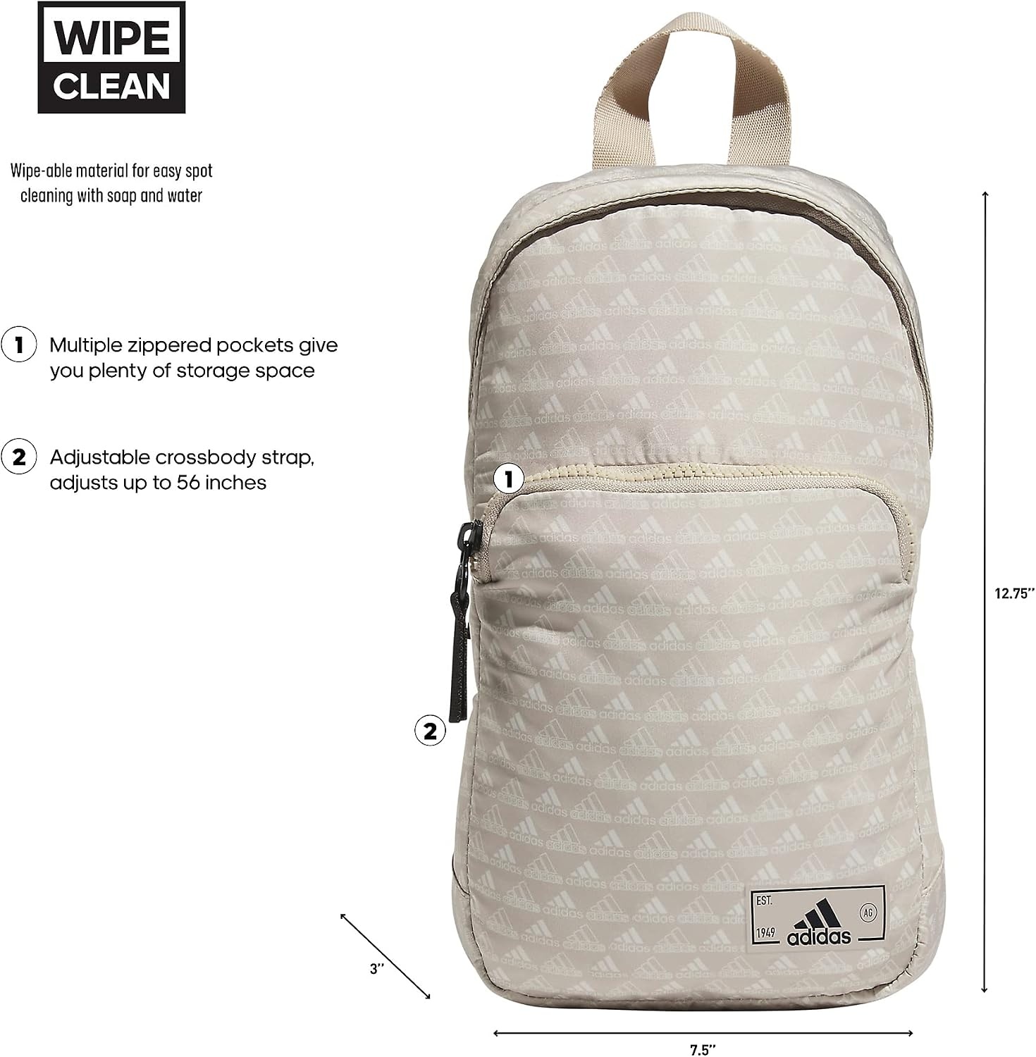image:imageadidas Essentials Sling Bag Adjustable Strap Secure Zip Pockets Wears Crossbody Phone Strap Pocket Locks In Essentials Everyday amp Travel ReadyBos Mini Monogram Wonder BeigeBlack2