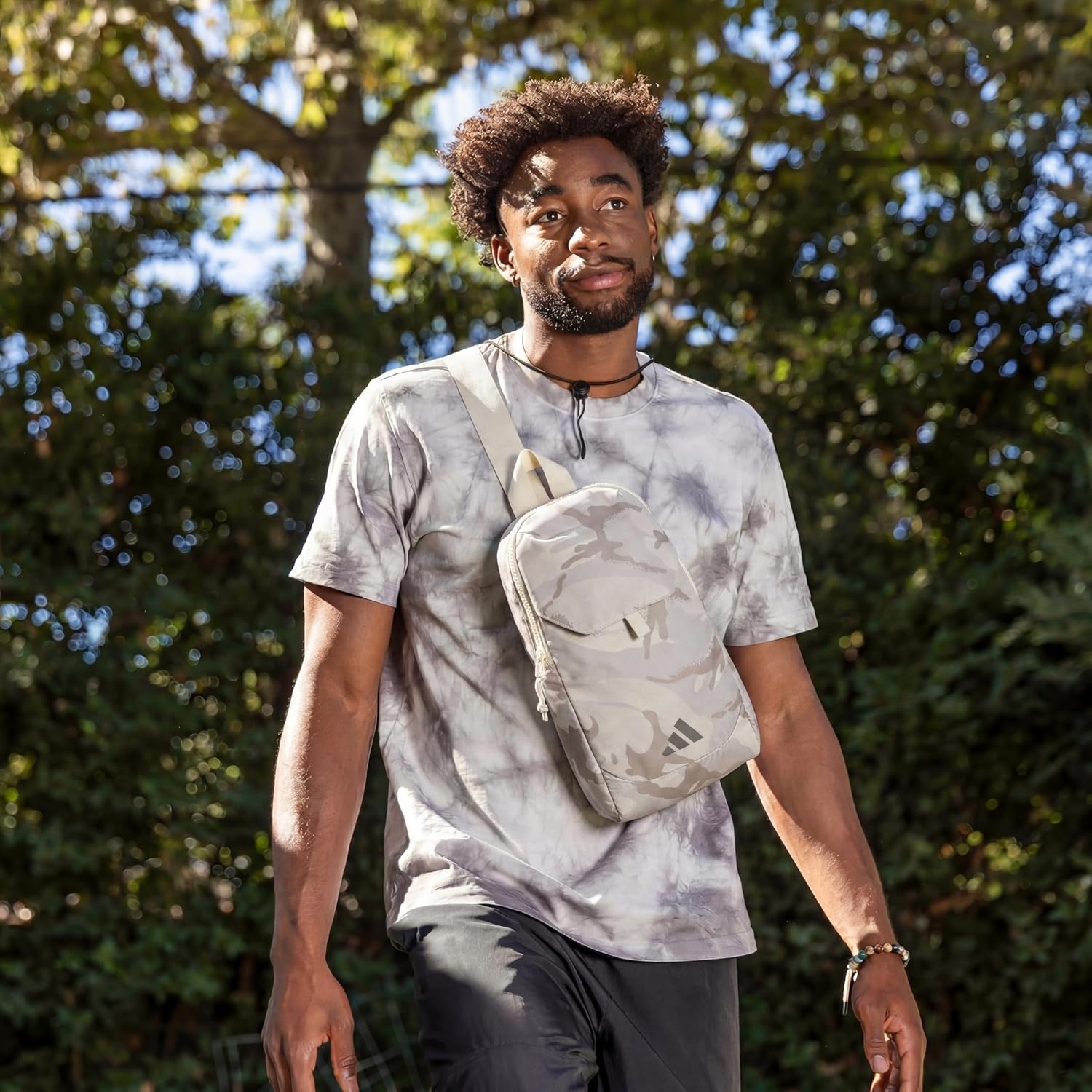 image:imageadidas Essentials Sling Bag Adjustable Strap Secure Zip Pockets Wears Crossbody Phone Strap Pocket Locks In Essentials Everyday amp Travel ReadyCamouflage Crystal LinenCrystal Linen Beige3