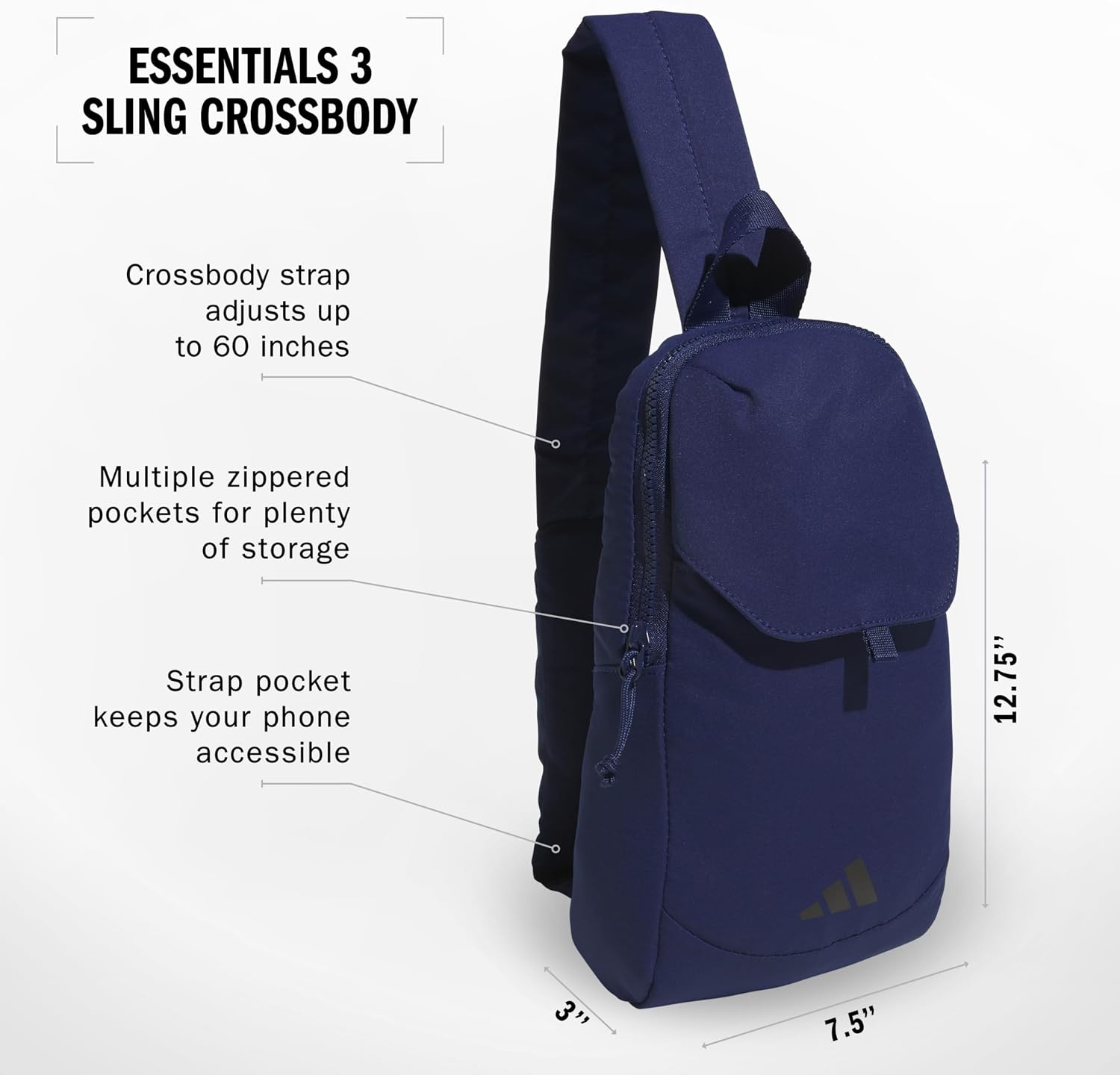 image:imageadidas Essentials Sling Bag Adjustable Strap Secure Zip Pockets Wears Crossbody Phone Strap Pocket Locks In Essentials Everyday amp Travel ReadyDark Blue3