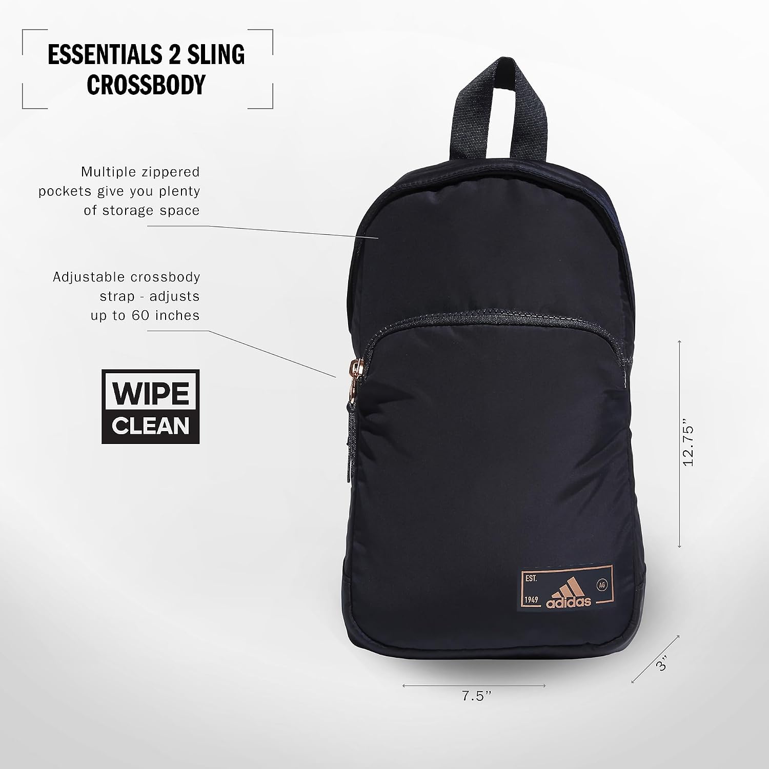 image:imageadidas Essentials Sling Bag Adjustable Strap Secure Zip Pockets Wears Crossbody Phone Strap Pocket Locks In Essentials Everyday amp Travel ReadyLegend Ink BlueRose Gold2