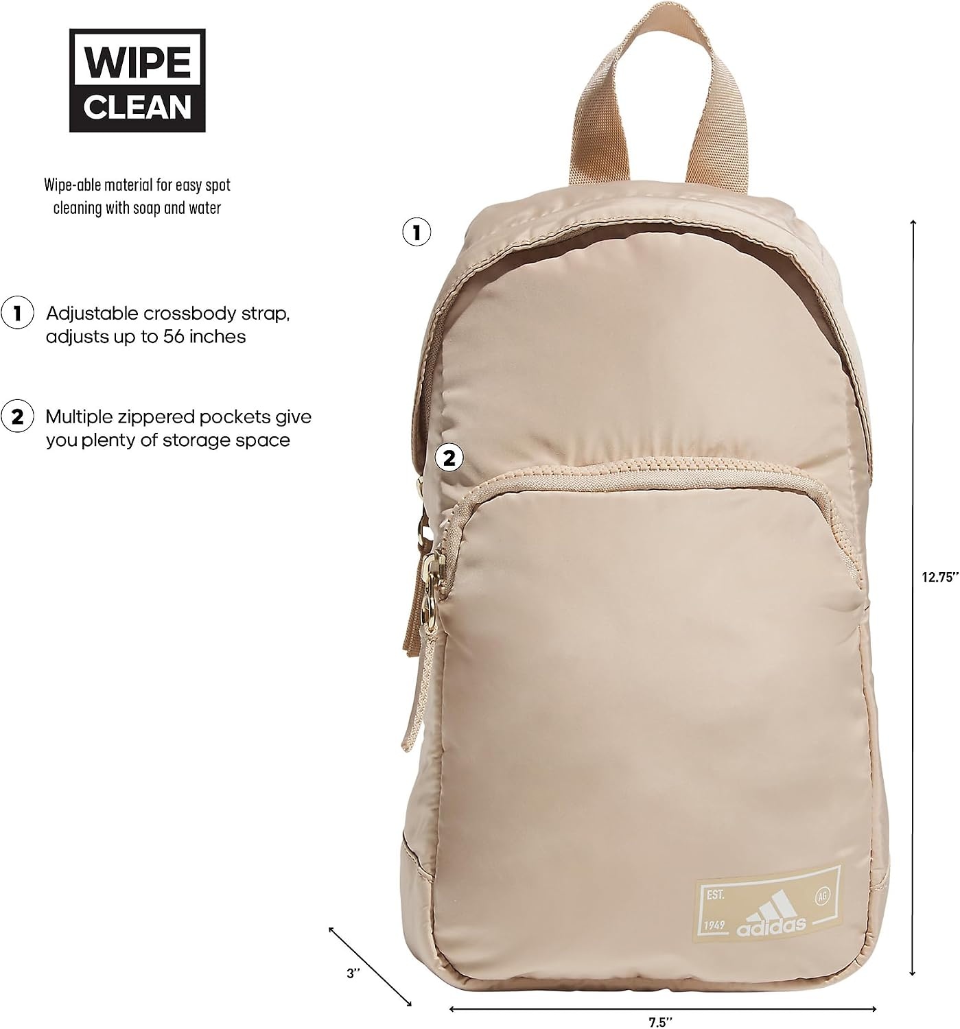 image:imageadidas Essentials Sling Bag Adjustable Strap Secure Zip Pockets Wears Crossbody Phone Strap Pocket Locks In Essentials Everyday amp Travel ReadyMagic BeigeOff WhiteGilver2