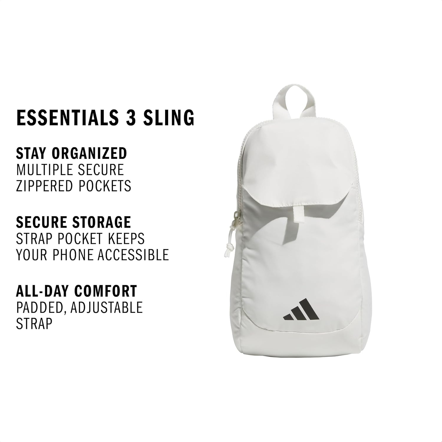 image:imageadidas Essentials Sling Bag Adjustable Strap Secure Zip Pockets Wears Crossbody Phone Strap Pocket Locks In Essentials Everyday amp Travel ReadyOff WhiteBlack3