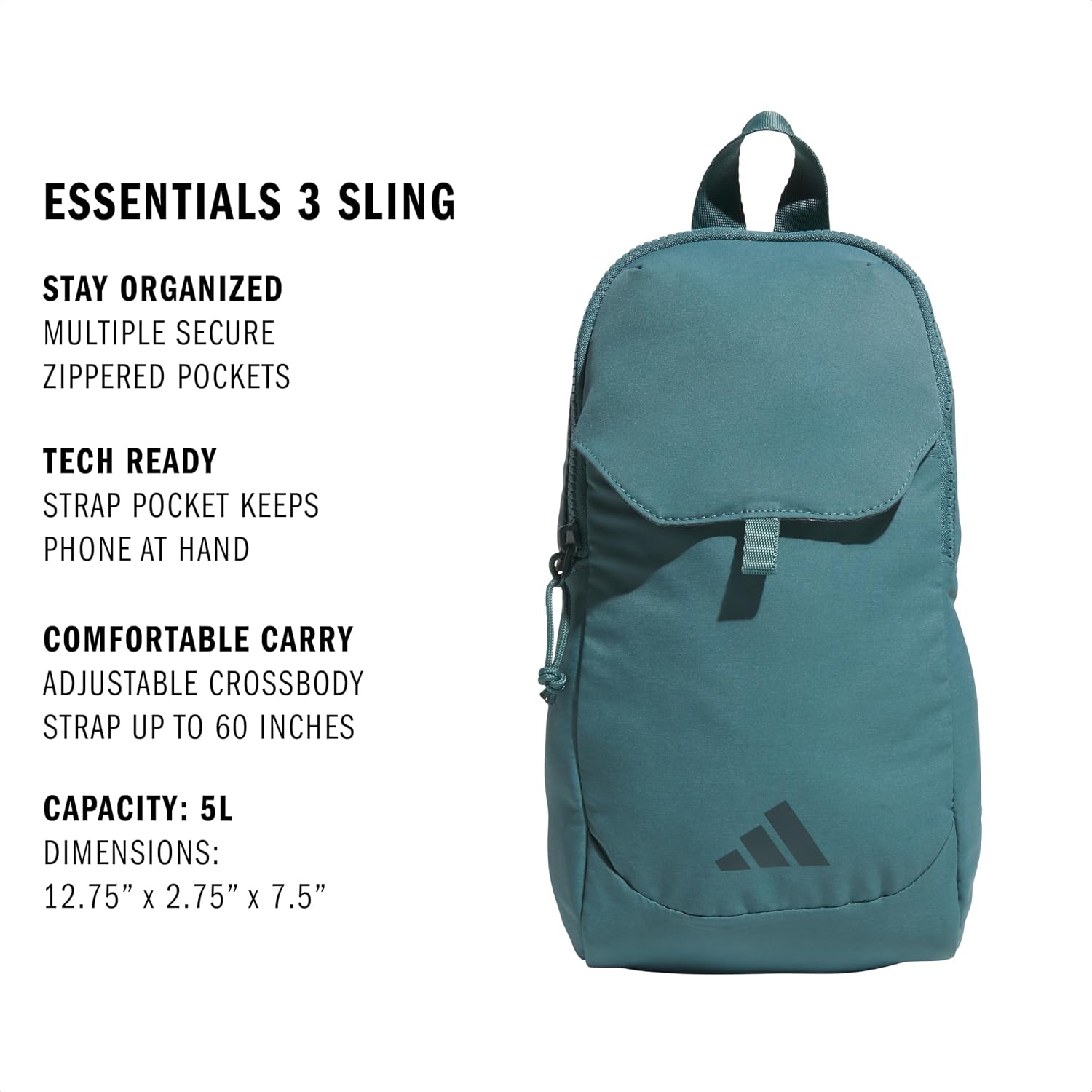 image:imageadidas Essentials Sling Bag Adjustable Strap Secure Zip Pockets Wears Crossbody Phone Strap Pocket Locks In Essentials Everyday amp Travel ReadyPreloved Teal GreenAurora Green Ivy3