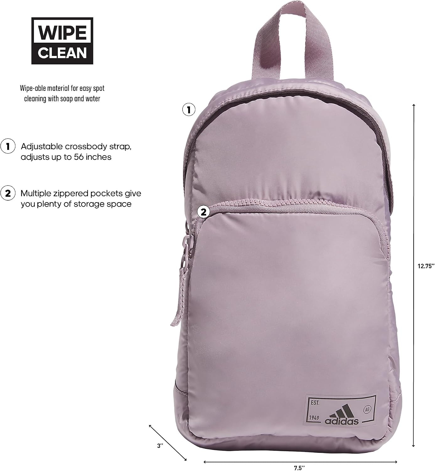 image:imageadidas Essentials Sling Bag Adjustable Strap Secure Zip Pockets Wears Crossbody Phone Strap Pocket Locks In Essentials Everyday amp Travel ReadyPreloved Fig PurpleBlack2