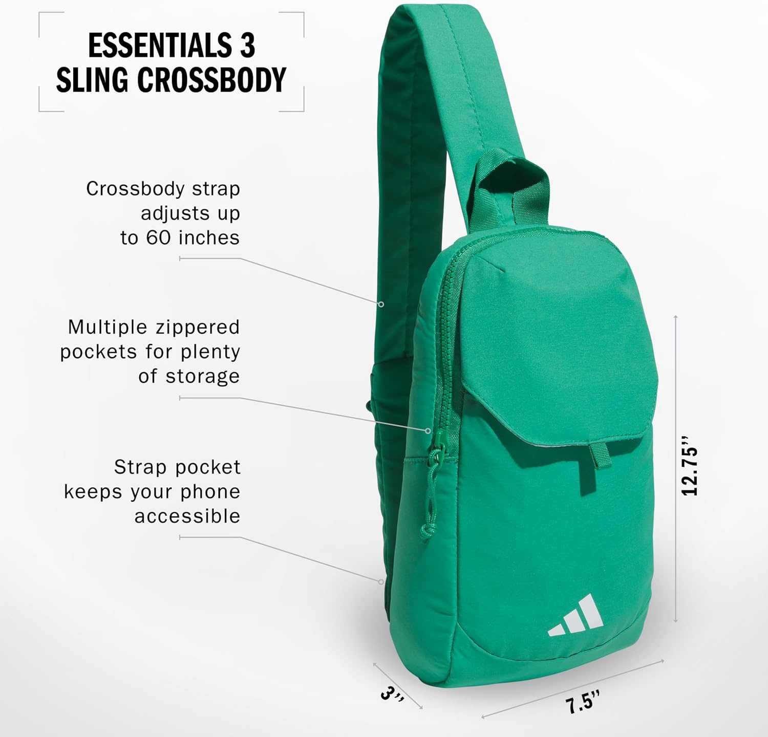 image:imageadidas Essentials Sling Bag Adjustable Strap Secure Zip Pockets Wears Crossbody Phone Strap Pocket Locks In Essentials Everyday amp Travel ReadySemi Court Green3