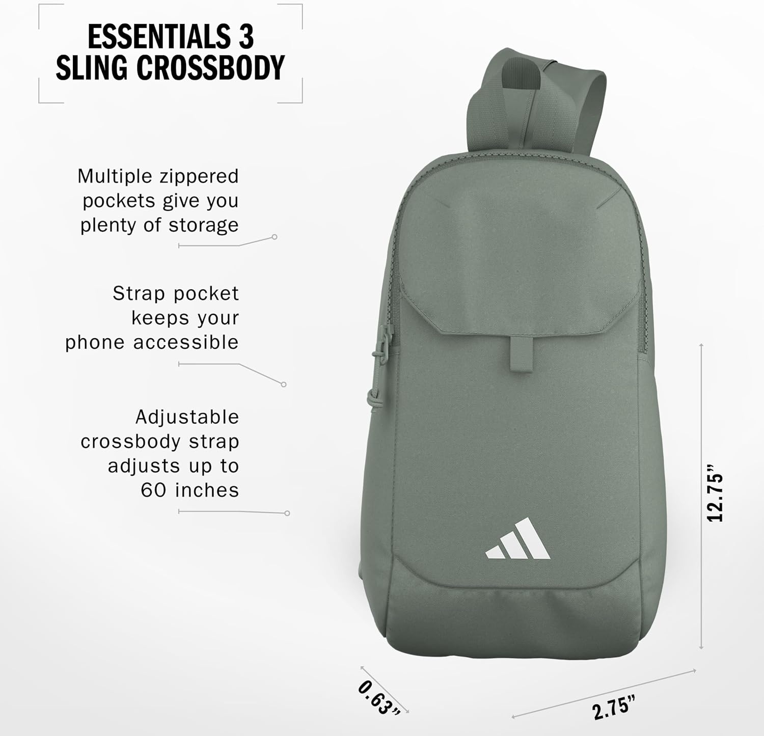 image:imageadidas Essentials Sling Bag Adjustable Strap Secure Zip Pockets Wears Crossbody Phone Strap Pocket Locks In Essentials Everyday amp Travel ReadySilver Green3
