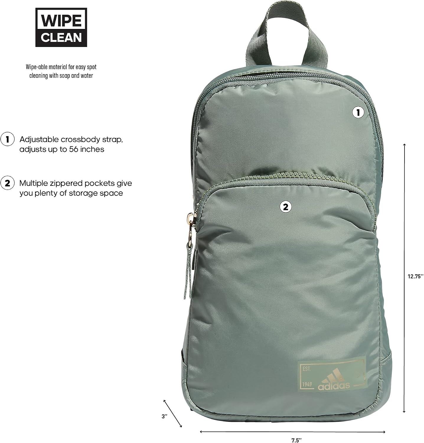 image:imageadidas Essentials Sling Bag Adjustable Strap Secure Zip Pockets Wears Crossbody Phone Strap Pocket Locks In Essentials Everyday amp Travel ReadySilver GreenGilver2