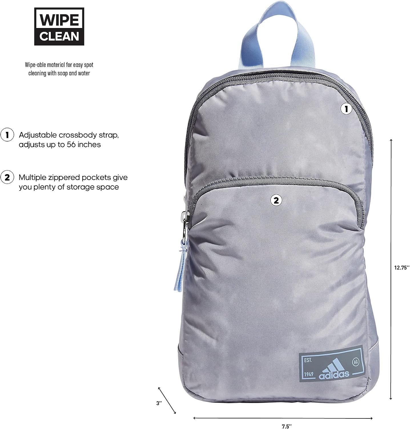 image:imageadidas Essentials Sling Bag Adjustable Strap Secure Zip Pockets Wears Crossbody Phone Strap Pocket Locks In Essentials Everyday amp Travel ReadyStone Wash GreyBlue Dawn2