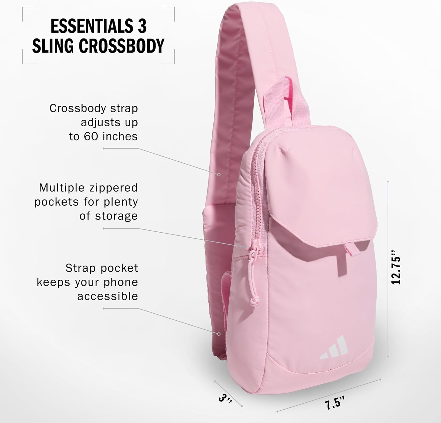 image:imageadidas Essentials Sling Bag Adjustable Strap Secure Zip Pockets Wears Crossbody Phone Strap Pocket Locks In Essentials Everyday amp Travel ReadyTrue Pink3