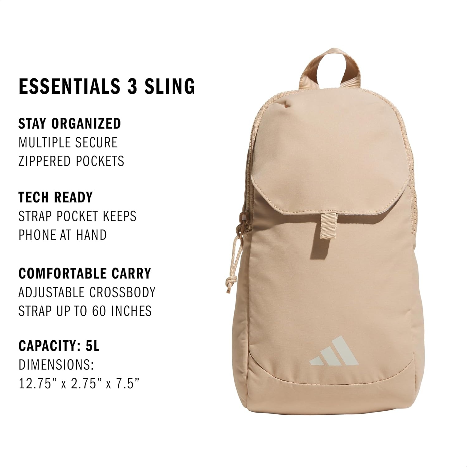 image:imageadidas Essentials Sling Bag Adjustable Strap Secure Zip Pockets Wears Crossbody Phone Strap Pocket Locks In Essentials Everyday amp Travel ReadyWarm Sandstone BeigeWonder Alumina Grey3