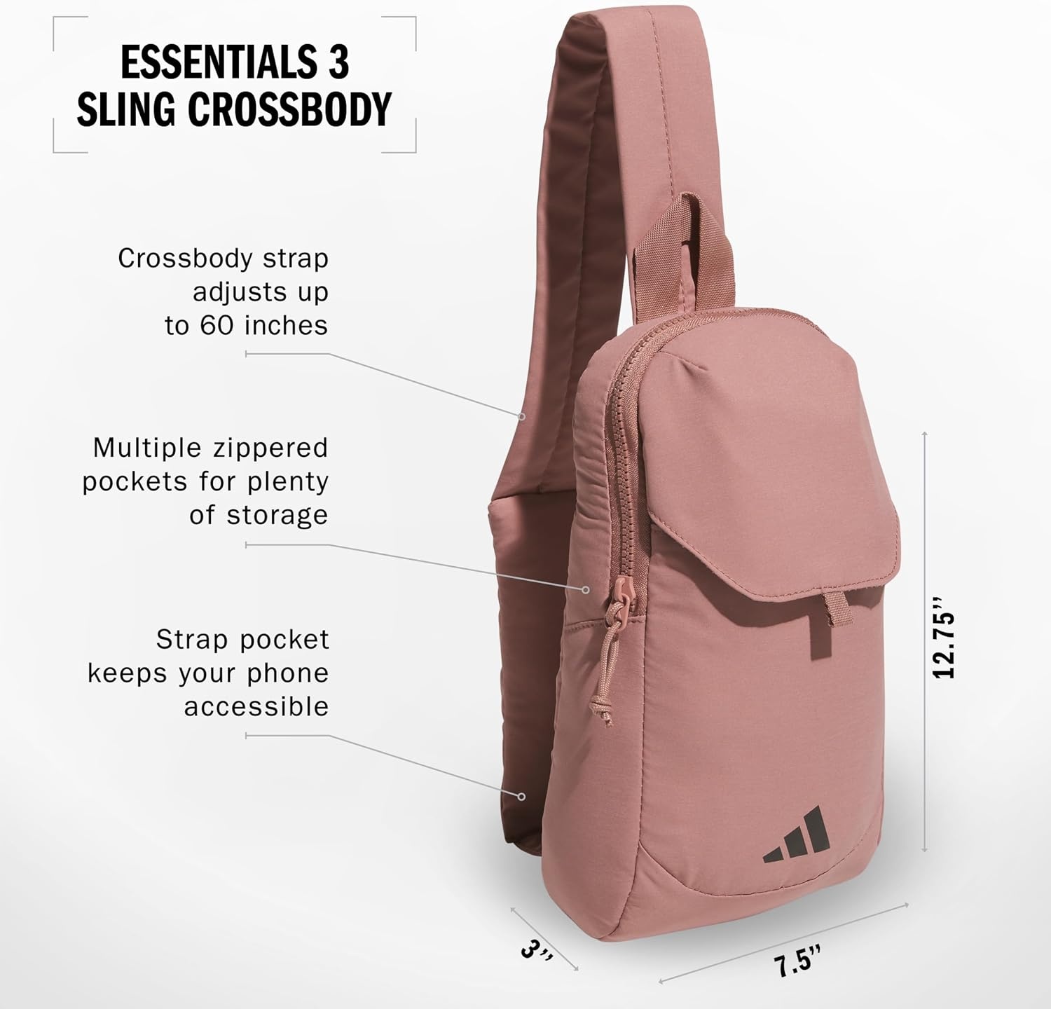 image:imageadidas Essentials Sling Bag Adjustable Strap Secure Zip Pockets Wears Crossbody Phone Strap Pocket Locks In Essentials Everyday amp Travel ReadyWarm Clay Pink3
