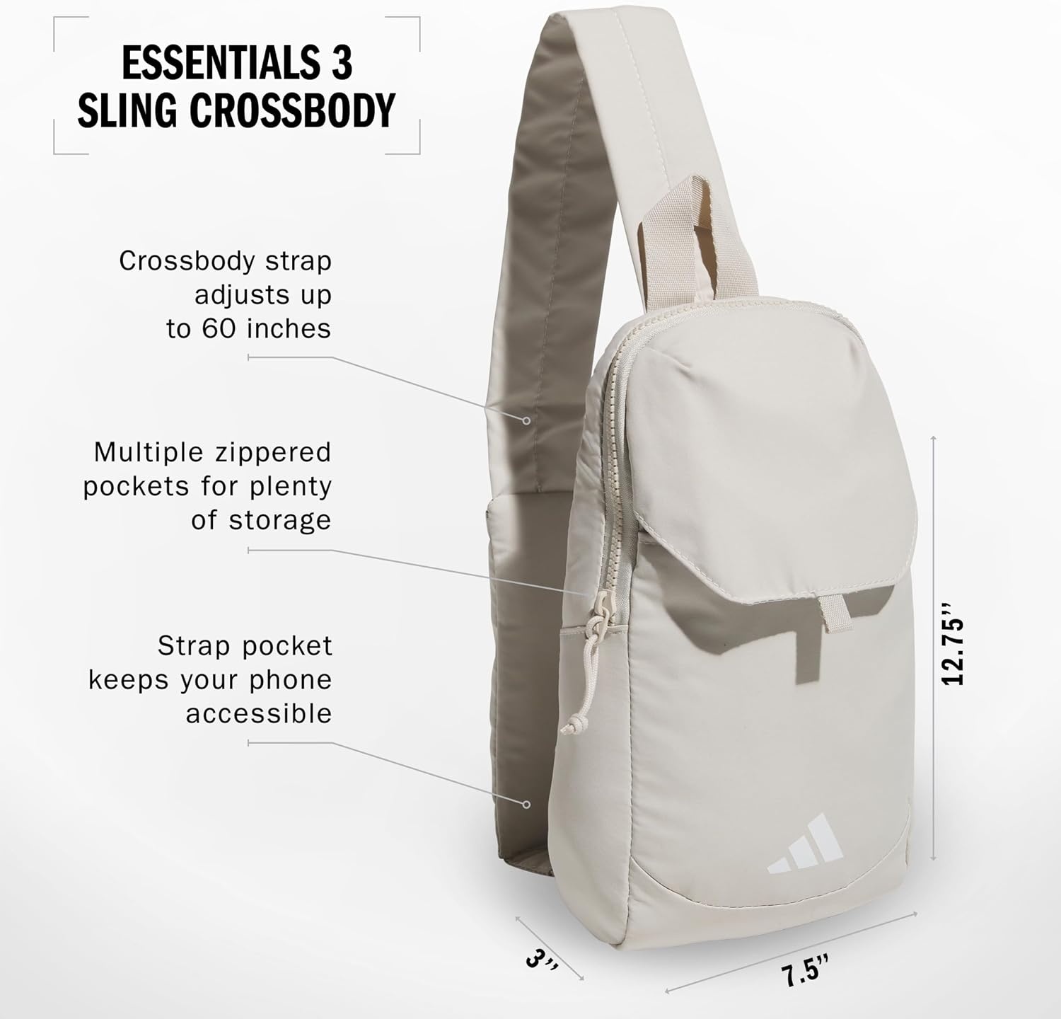 image:imageadidas Essentials Sling Bag Adjustable Strap Secure Zip Pockets Wears Crossbody Phone Strap Pocket Locks In Essentials Everyday amp Travel ReadyWonder Alumina Grey3