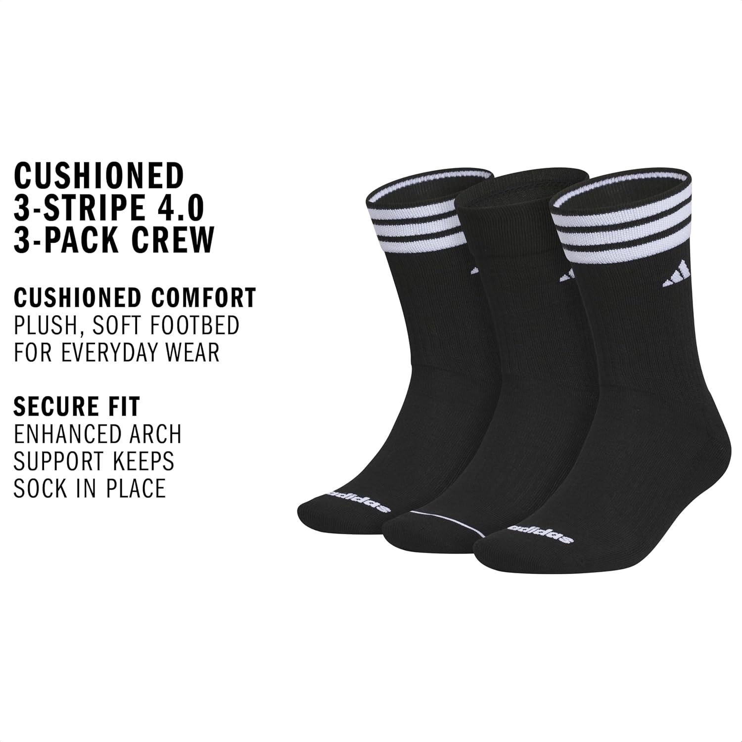 image:imageadidas Mens Cushioned High Quarter Socks 3 Pairs Durable amp ComfortableBlackWhite40Crew