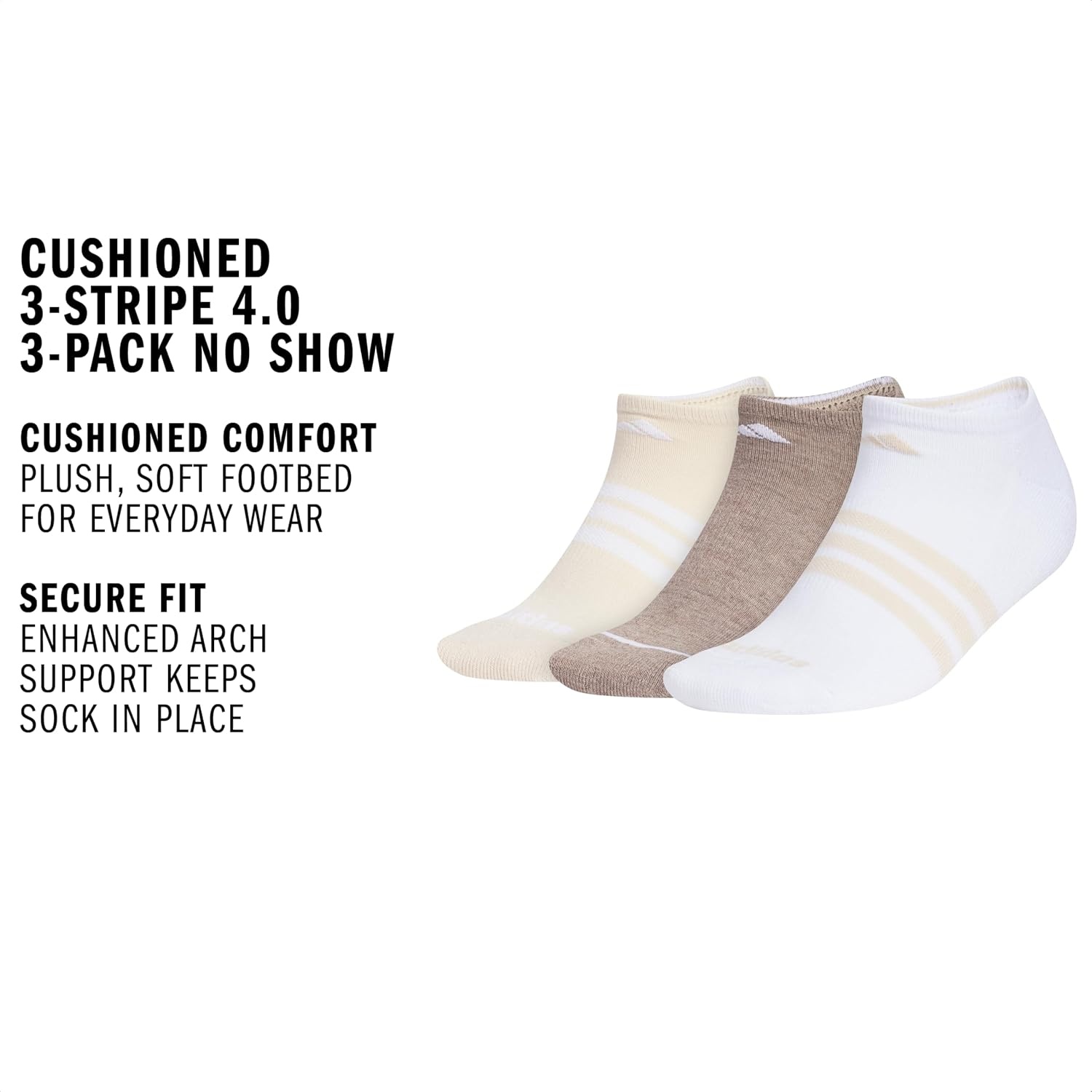 image:imageadidas Mens Cushioned High Quarter Socks 3 Pairs Durable amp ComfortableCrystal Linen BeigeWhiteChalky Brown40No Show