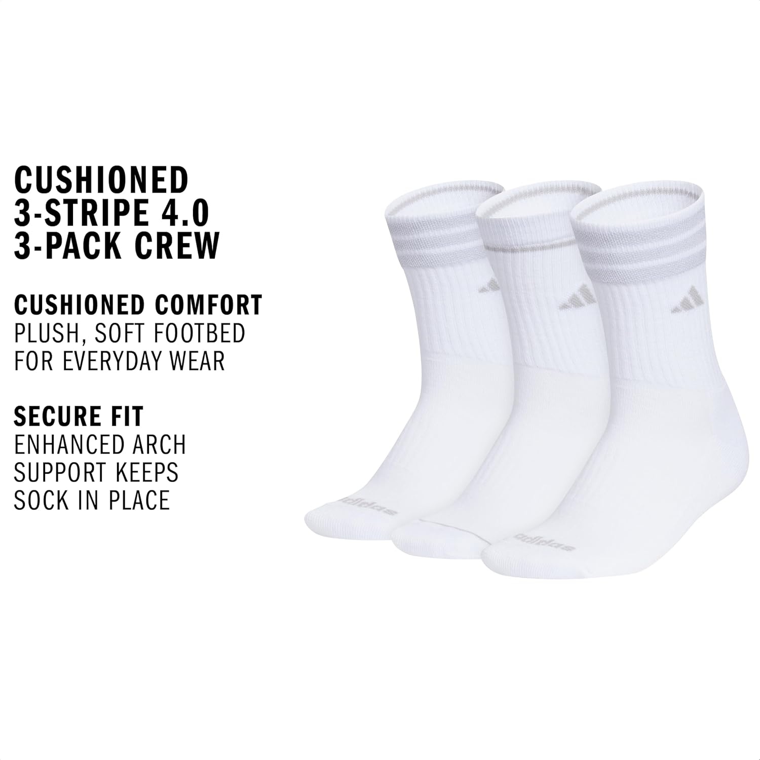 image:imageadidas Mens Cushioned High Quarter Socks 3 Pairs Durable amp ComfortableWhite40Crew