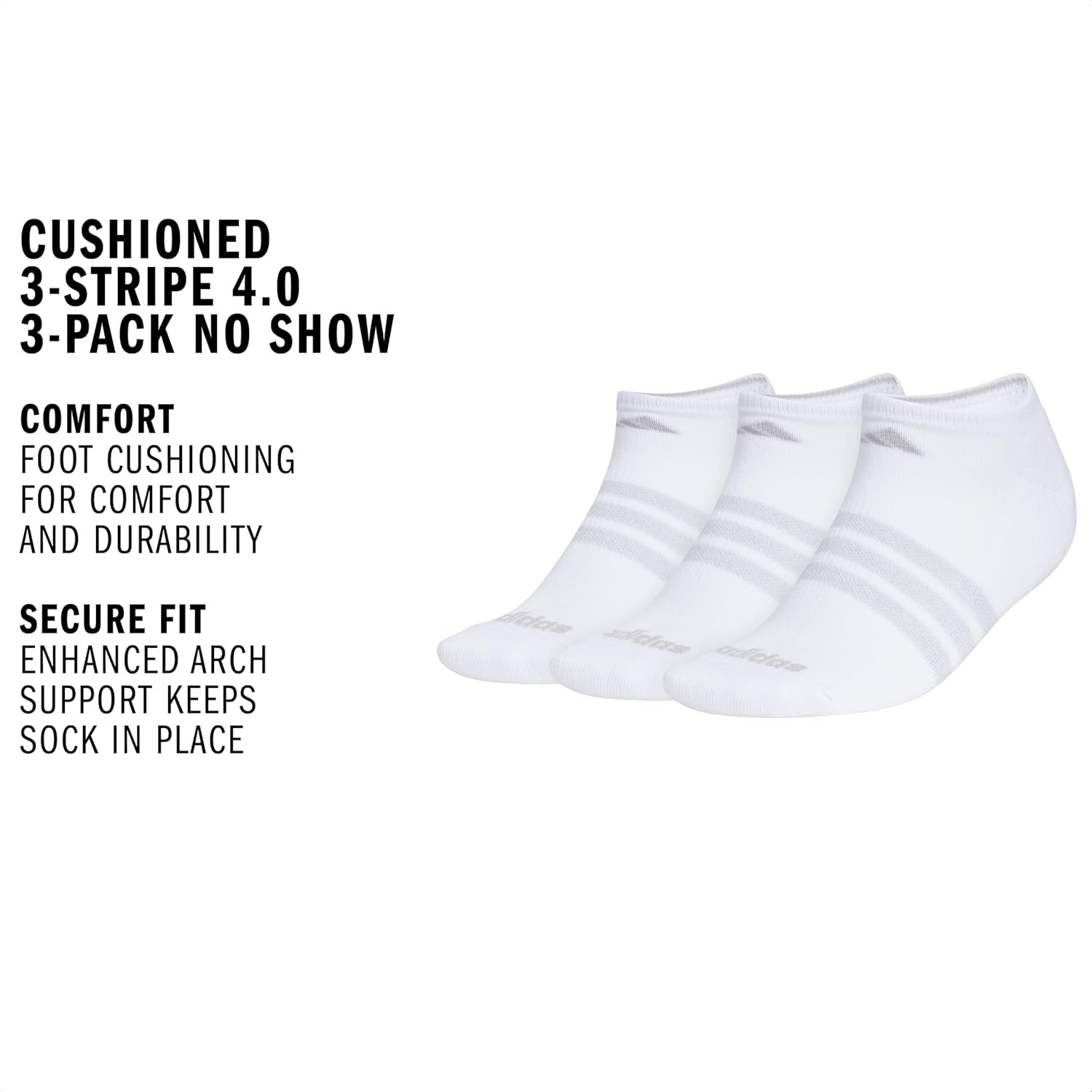 image:imageadidas Mens Cushioned High Quarter Socks 3 Pairs Durable amp ComfortableWhite40No Show