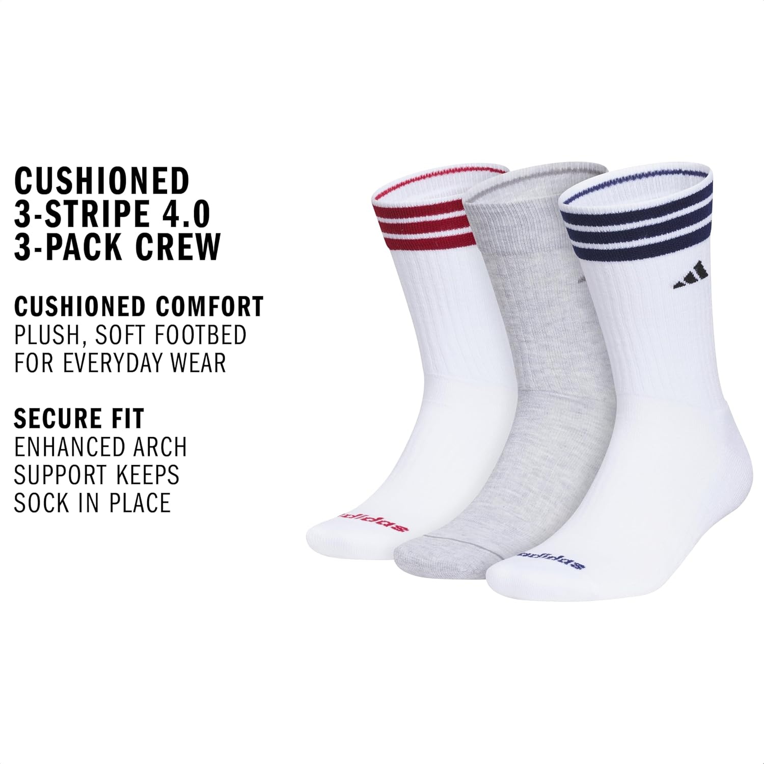 image:imageadidas Mens Cushioned High Quarter Socks 3 Pairs Durable amp ComfortableWhiteActive MaroonDark Blue40Crew