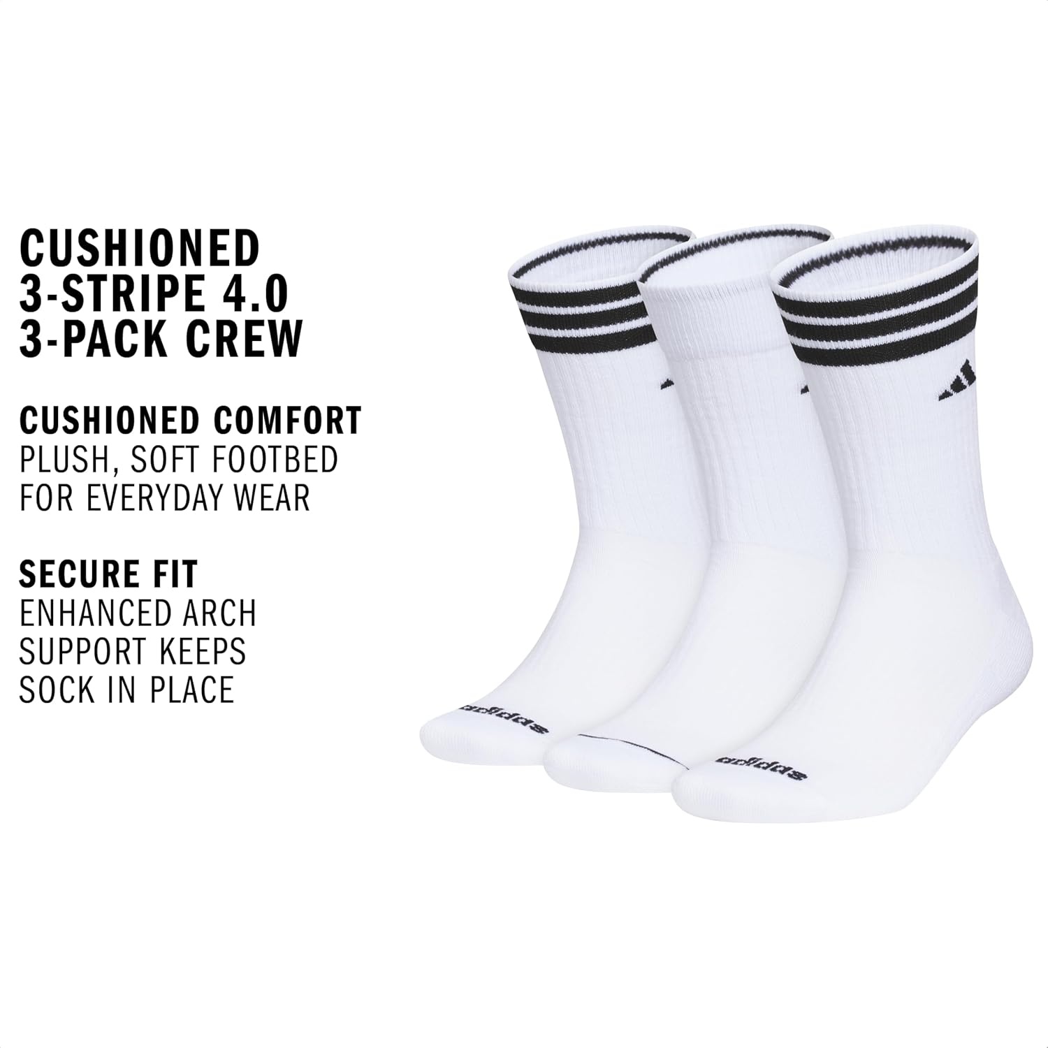 image:imageadidas Mens Cushioned High Quarter Socks 3 Pairs Durable amp ComfortableWhiteBlack40Crew