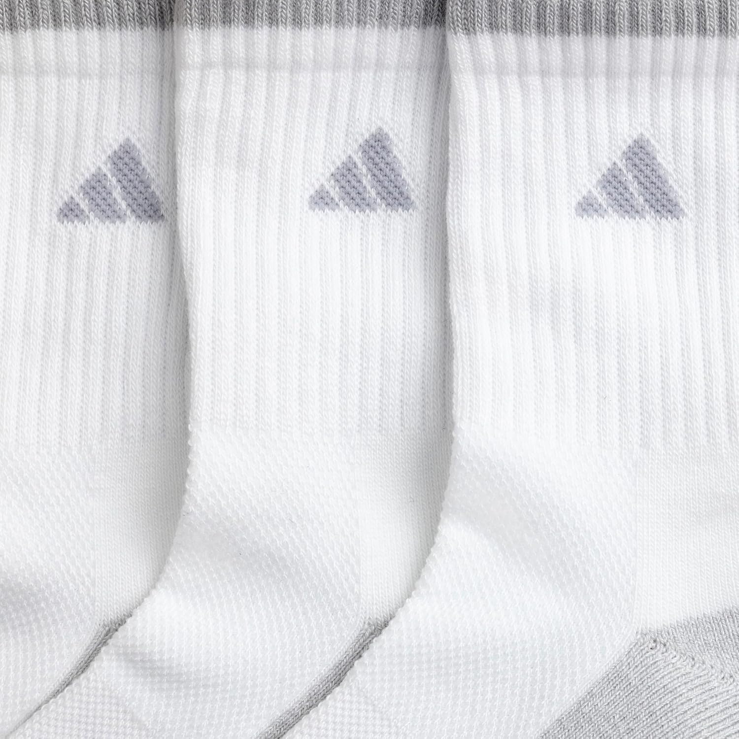 image:imageadidas Mens Cushioned X Socks 3 Pairs 3Pack Targeted Cushioning Arch Support Breathable MoistureWicking Reinforced Heel amp Toe AllDay ComfortWhiteClear Onix GreyMidcrew3Crew