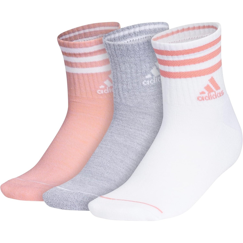 image:imageadidas Mens Cushioned High Quarter Socks 3 Pairs Durable amp ComfortableSemi Pink SparkGreyWhite30High Quarter