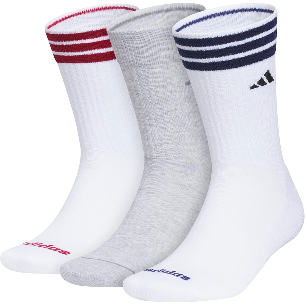 image:imageadidas Mens Cushioned High Quarter Socks 3 Pairs Durable amp ComfortableWhiteActive MaroonDark Blue40Crew