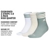 adidas Men’s Cushioned High Quarter Socks (3 Pairs) Durable & Comfortable(Wonder Sage Green/Wonder White/White/4.0/High Quarter)