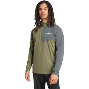 adidas Mens Terrex Multi Half-Zip Long Sleeve Hiking T-Shirt(Olive Strata)