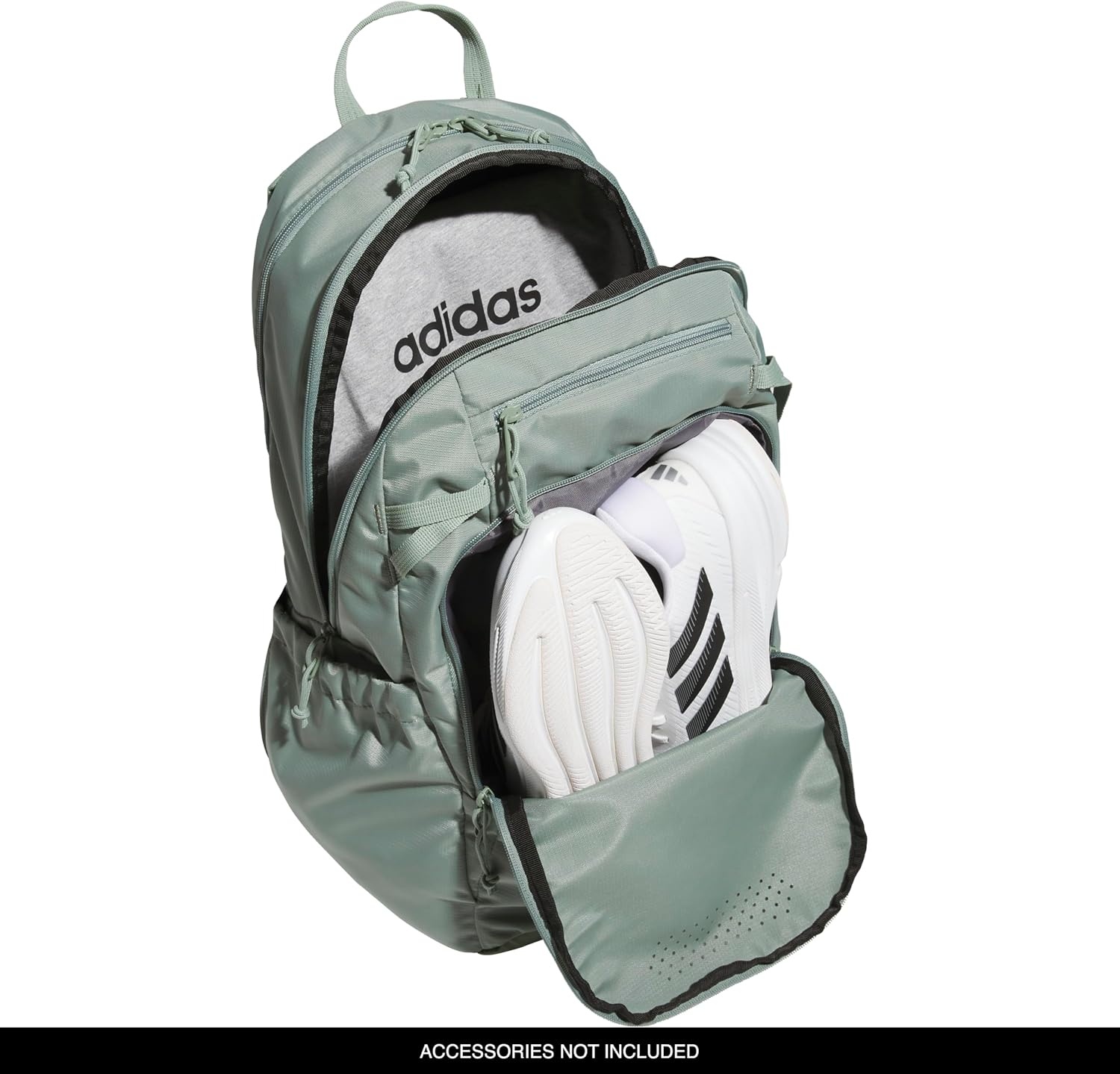 image:imageadidas Defender 5 Backpack Padded 15In Laptop Sleeve WaterBottle Pockets Airs Out Sweaty Shoes Stays Dry On Wet Floors School Gym amp Travel ReadySilver GreenWhite