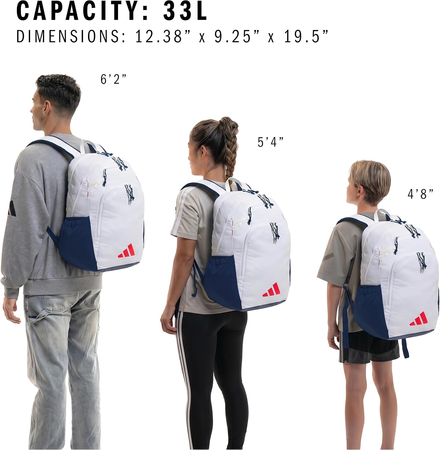 image:imageadidas Defender 5 Backpack Padded 15In Laptop Sleeve WaterBottle Pockets Airs Out Sweaty Shoes Stays Dry On Wet Floors School Gym amp Travel ReadyWhiteNight IndigoPure Ruby Red