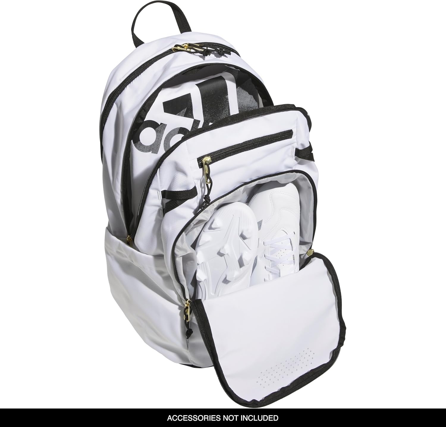 image:imageadidas Defender 5 Backpack Padded 15In Laptop Sleeve WaterBottle Pockets Airs Out Sweaty Shoes Stays Dry On Wet Floors School Gym amp Travel ReadyWhiteGold MetallicBlack