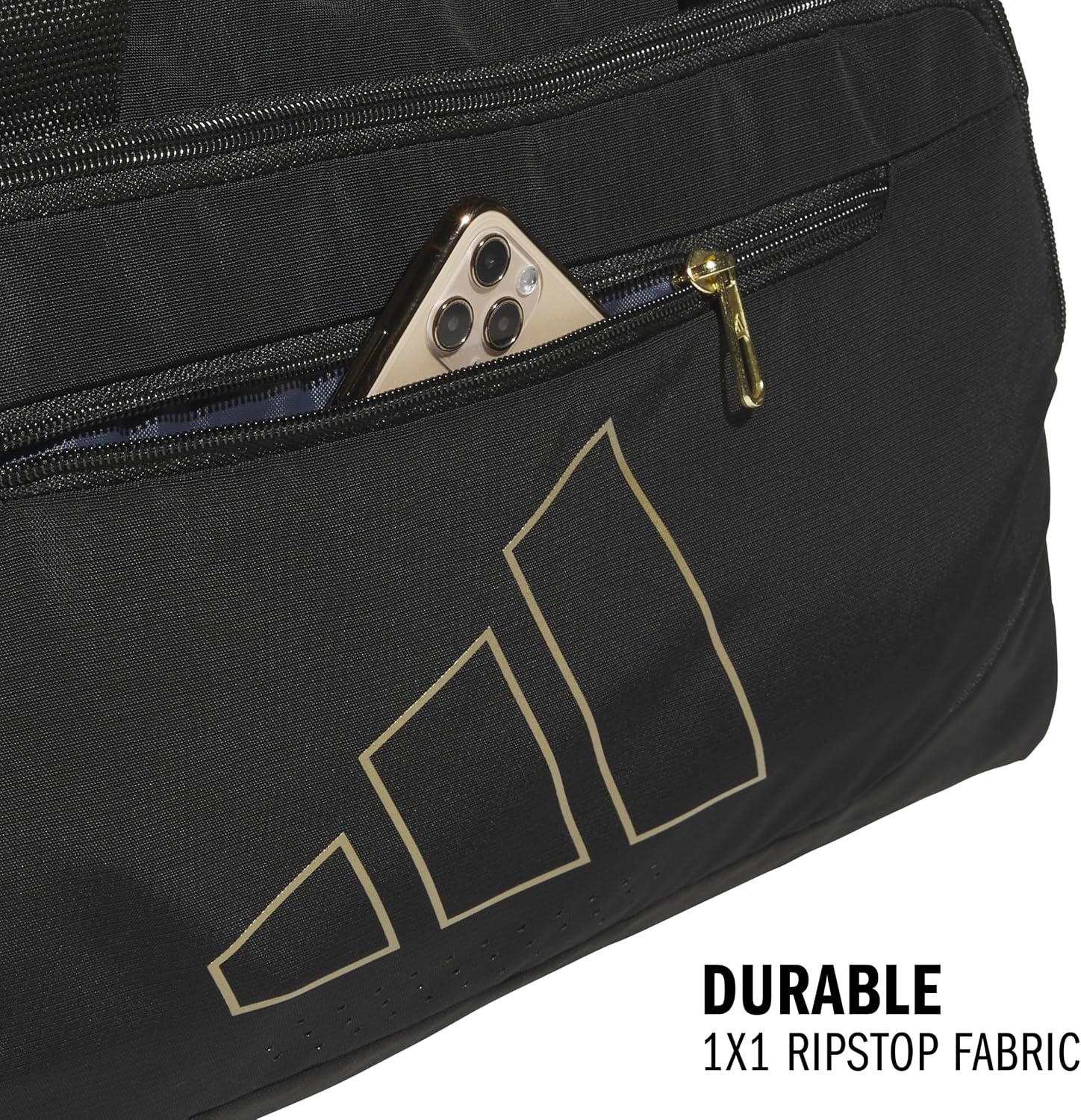 image:imageadidas Defender 5 Duffel Bag for Sports Gym and Travel Team Navy Blue 2 OSFABlackGold MetallicSmall 42L