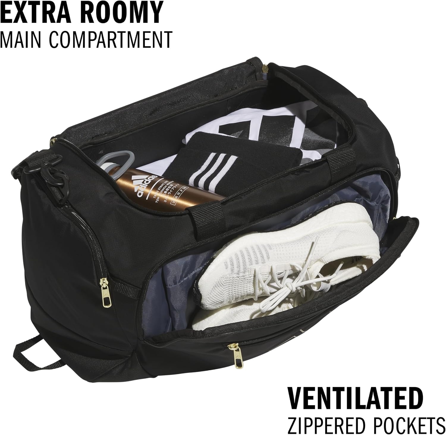 image:imageadidas Defender 5 Duffel Bag for Sports Gym and Travel Team Navy Blue 2 OSFABlackGold MetallicSmall 42L