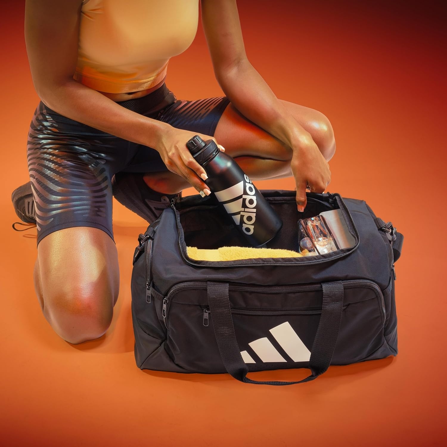 image:imageadidas Defender 5 Duffel Bag for Sports Gym and Travel Team Navy Blue 2 OSFABlackGold MetallicSmall 42L