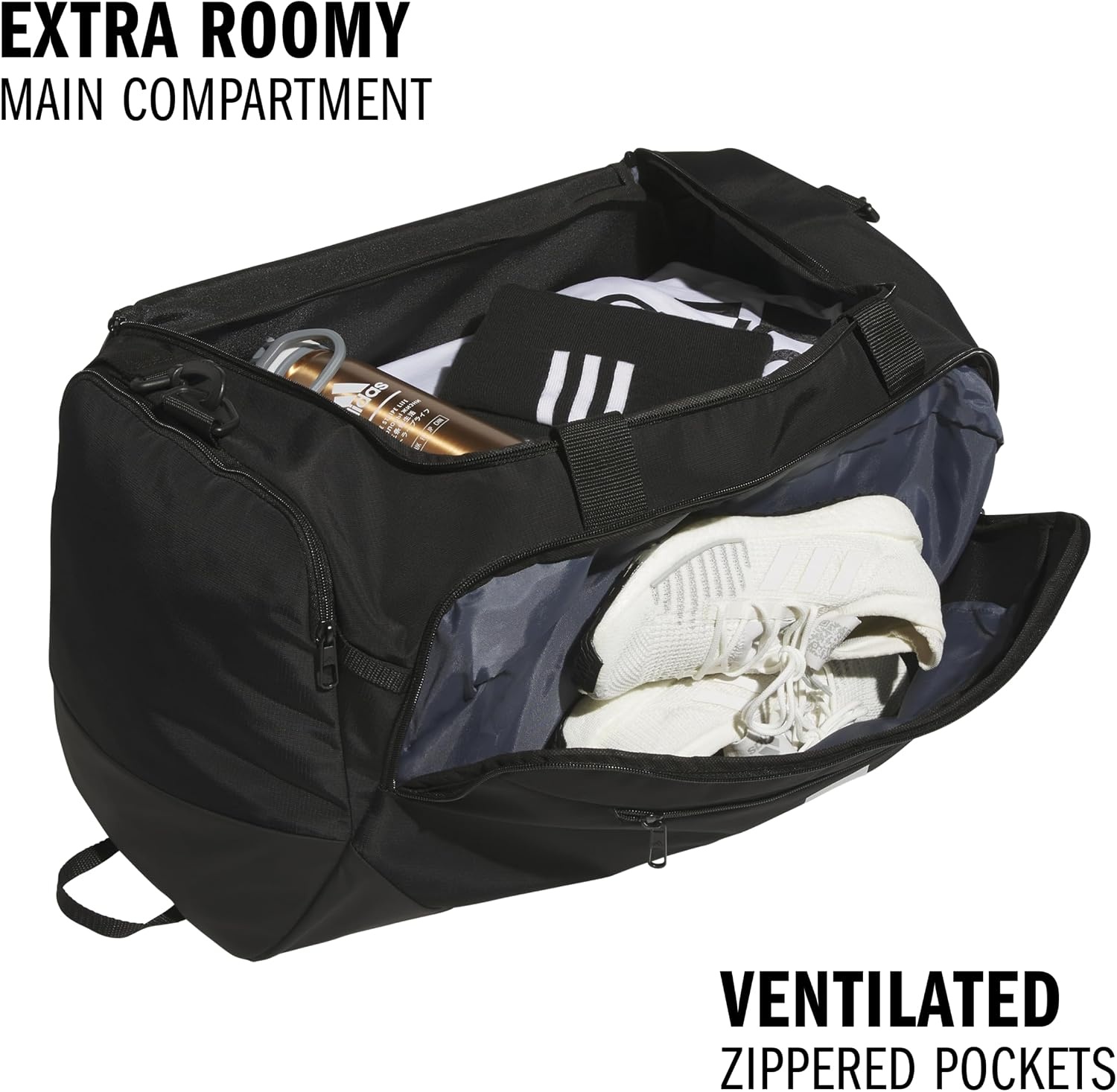 image:imageadidas Defender 5 Duffel Bag for Sports Gym and Travel Team Navy Blue 2 OSFABlackSilver MetallicMedium 59L