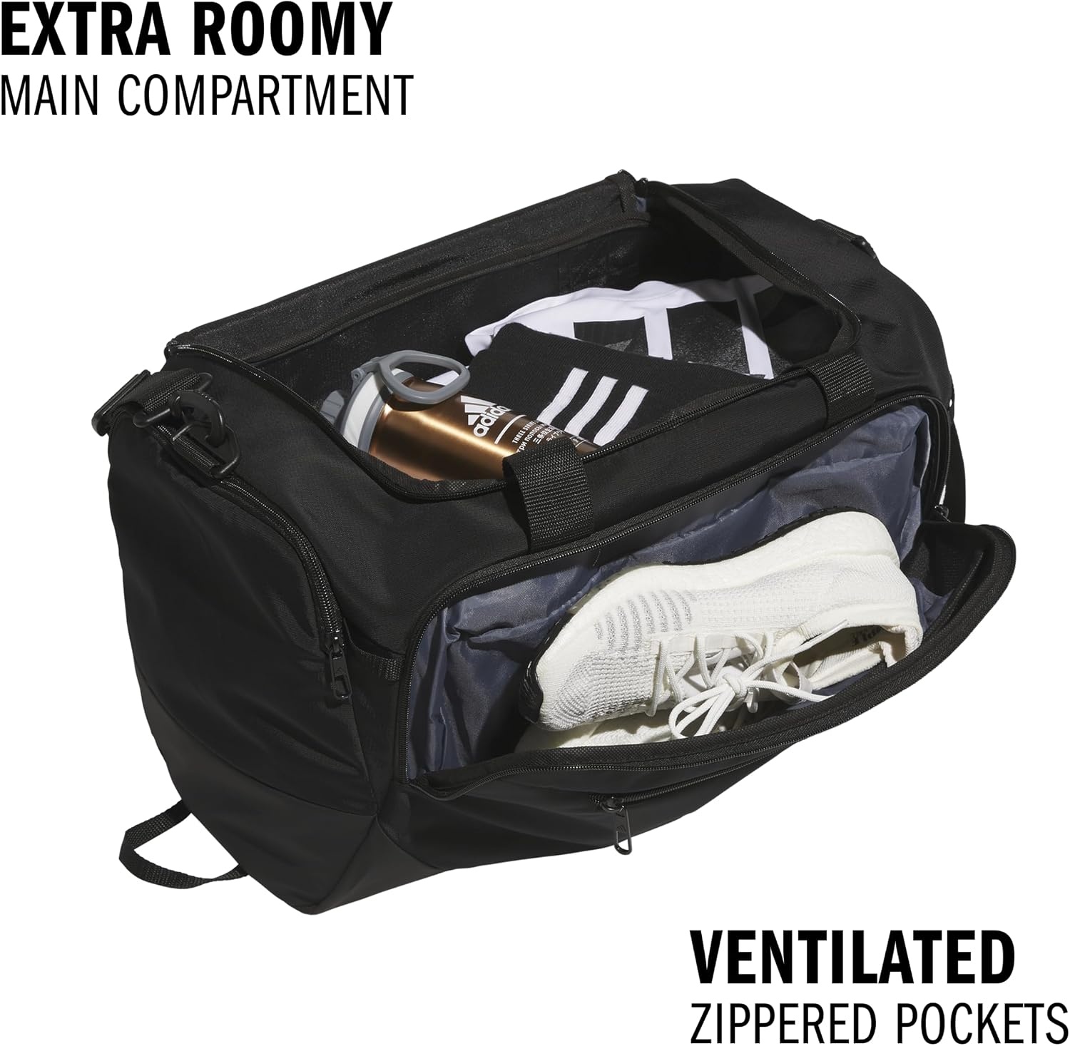 image:imageadidas Defender 5 Duffel Bag for Sports Gym and Travel Team Navy Blue 2 OSFABlackSilver MetallicSmall 42L