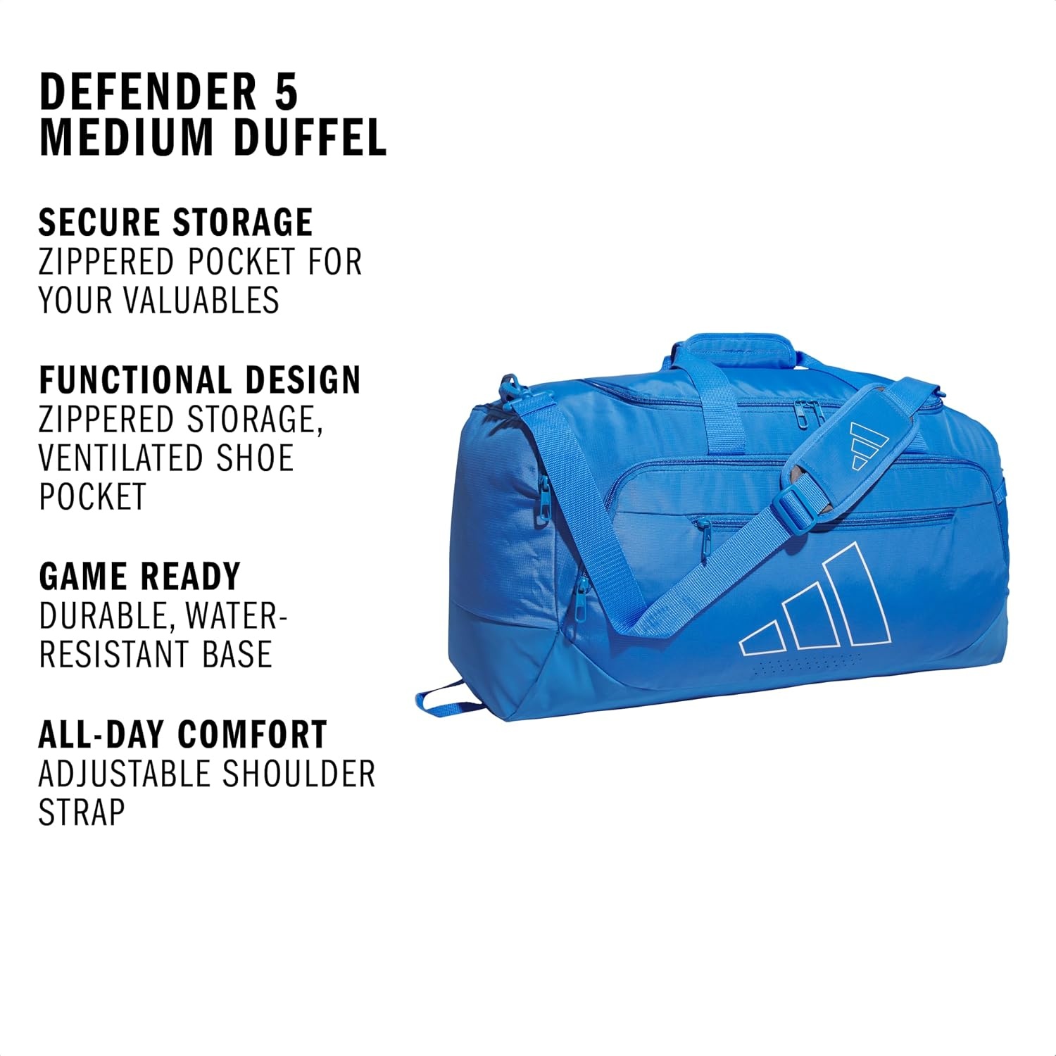 image:imageadidas Defender 5 Duffel Bag for Sports Gym and Travel Team Navy Blue 2 OSFARay BlueWhiteMedium 59L