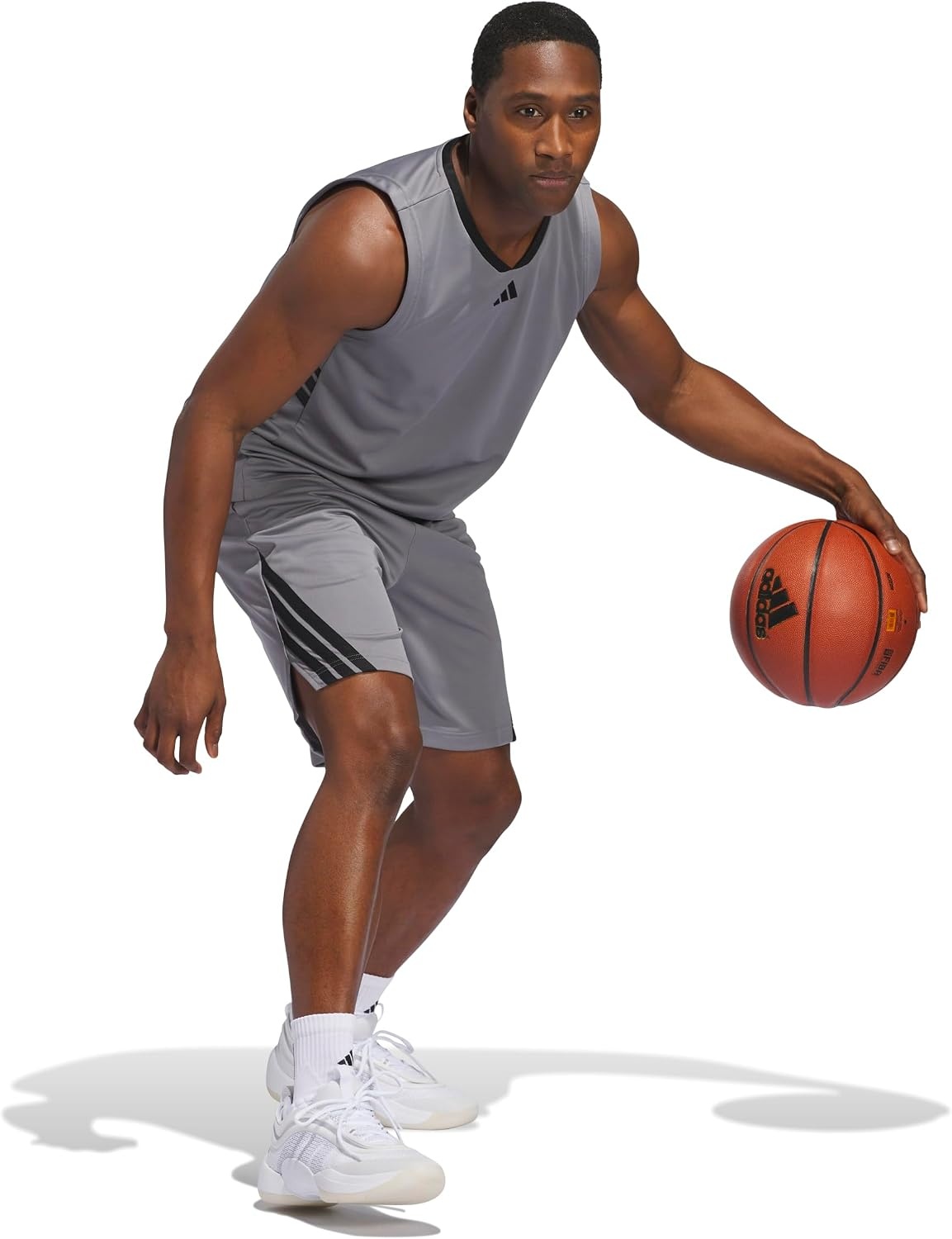 image:imageadidas Mens Basketball Legends 3Stripes Tank TopGreyBlack