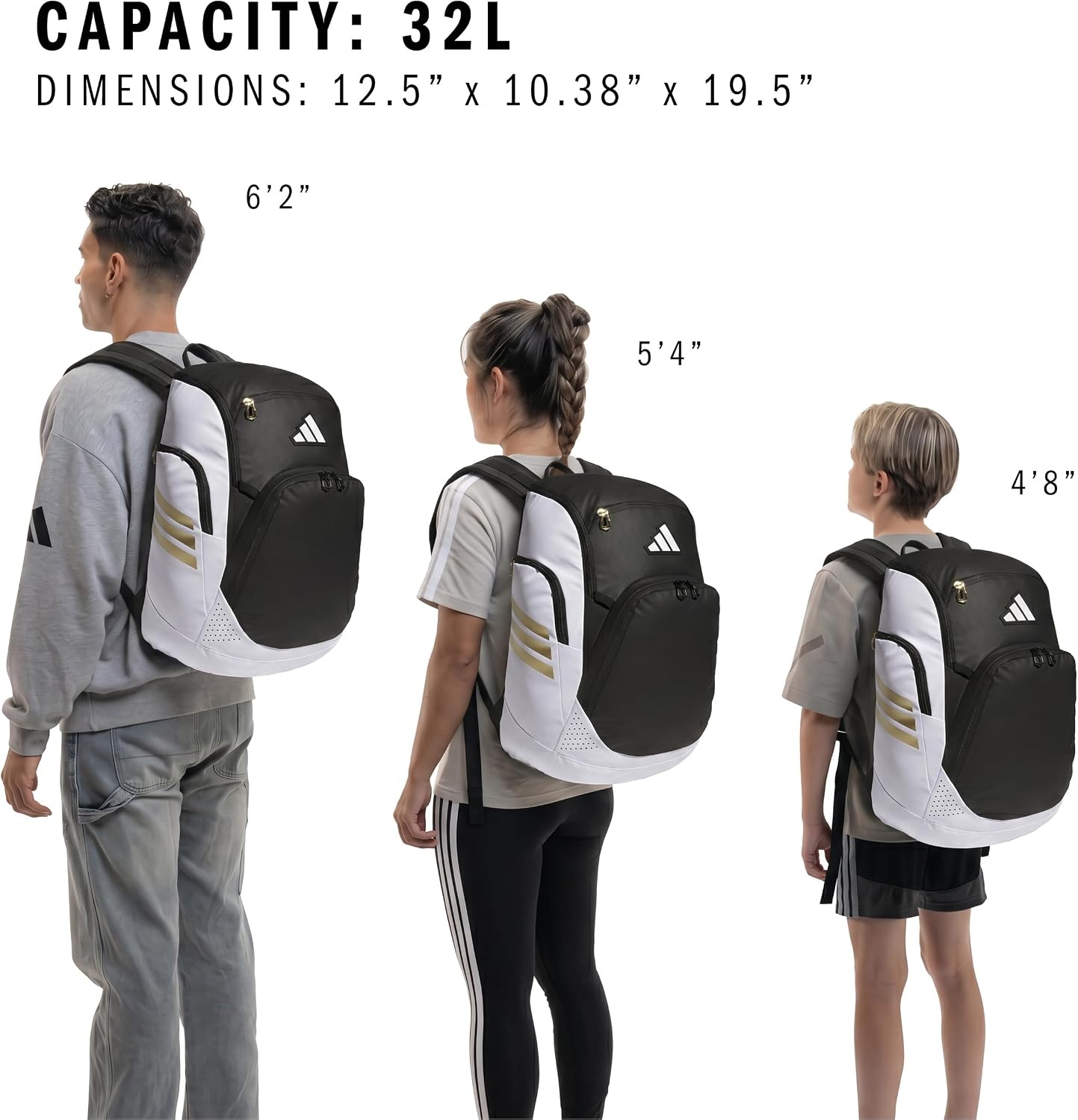 image:imageadidas Select Basketball Backpack 32L Padded Laptop Sleeve Multiple Organizer Pockets WaterBottle Pockets Durable Build School Gym amp Travel ReadyWhiteBlackGold Metallic