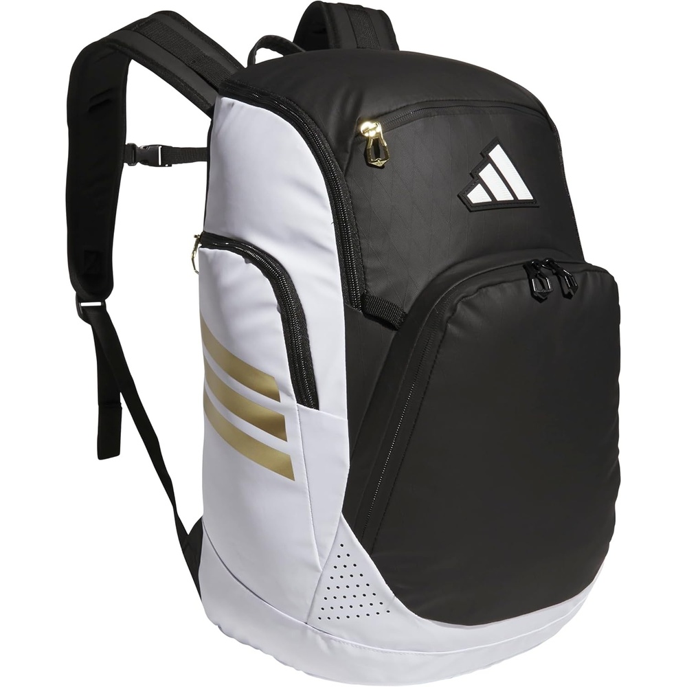 image:imageadidas Select Basketball Backpack 32L Padded Laptop Sleeve Multiple Organizer Pockets WaterBottle Pockets Durable Build School Gym amp Travel ReadyWhiteBlackGold Metallic