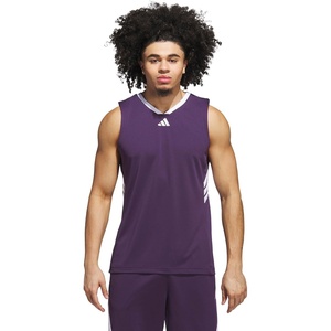 adidas Men’s Basketball Legends 3-Stripes Tank Top(Aurora Plum/White)