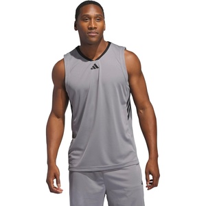 adidas Men’s Basketball Legends 3-Stripes Tank Top(Grey/Black)