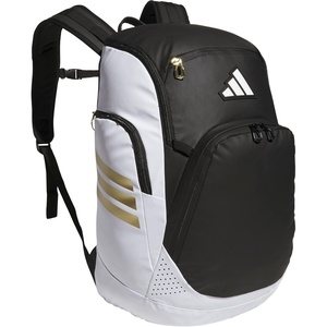 adidas Select Basketball Backpack 32L | Padded Laptop Sleeve, Multiple Organizer Pockets, Water-Bottle Pockets, Durable Build, School Gym & Travel Ready(White/Black/Gold Metallic)