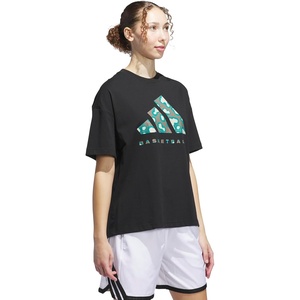adidas Women’s Basketball Camouflage Logo T-Shirt(Black/Pure Teal)